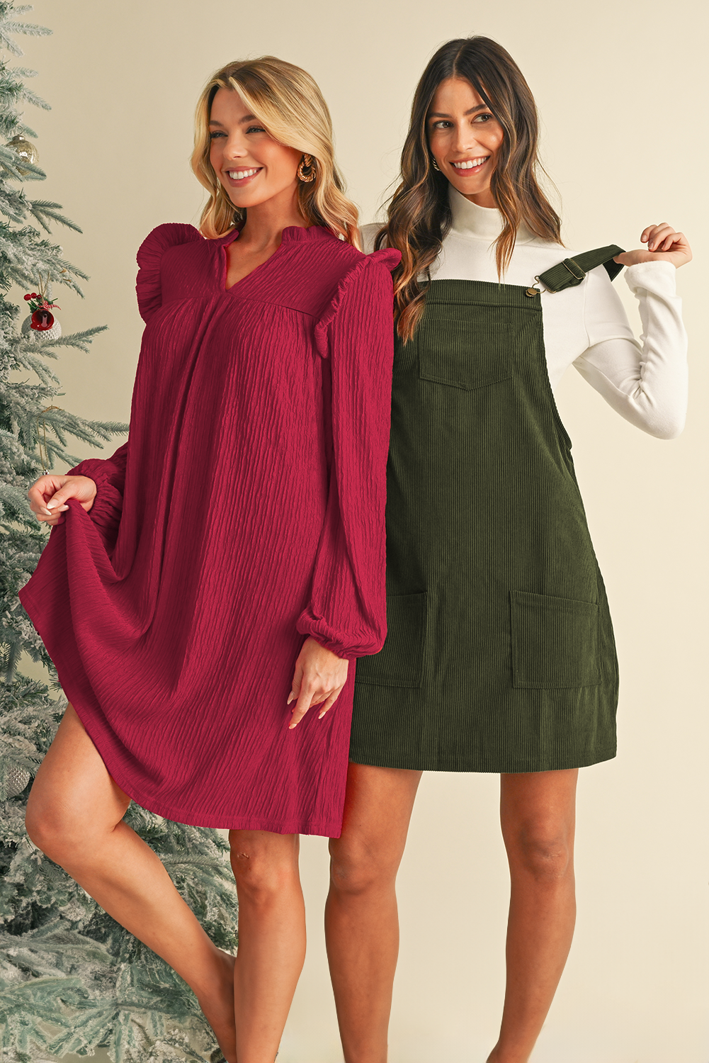 Vineyard Green Corduroy Front Pockets Overall Dress