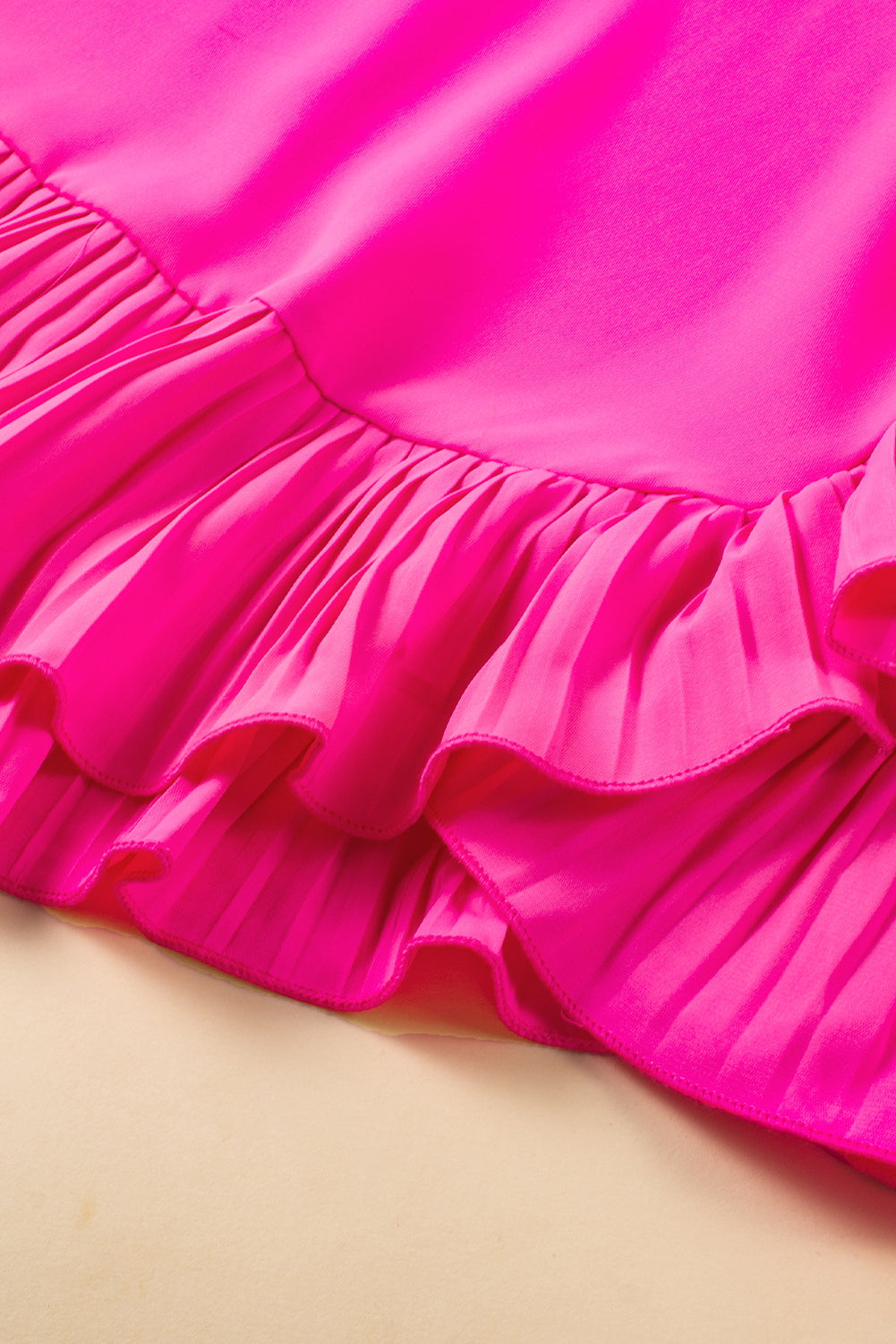 Bright Pink Ruffle Trim Short Sleeve Mini Dress