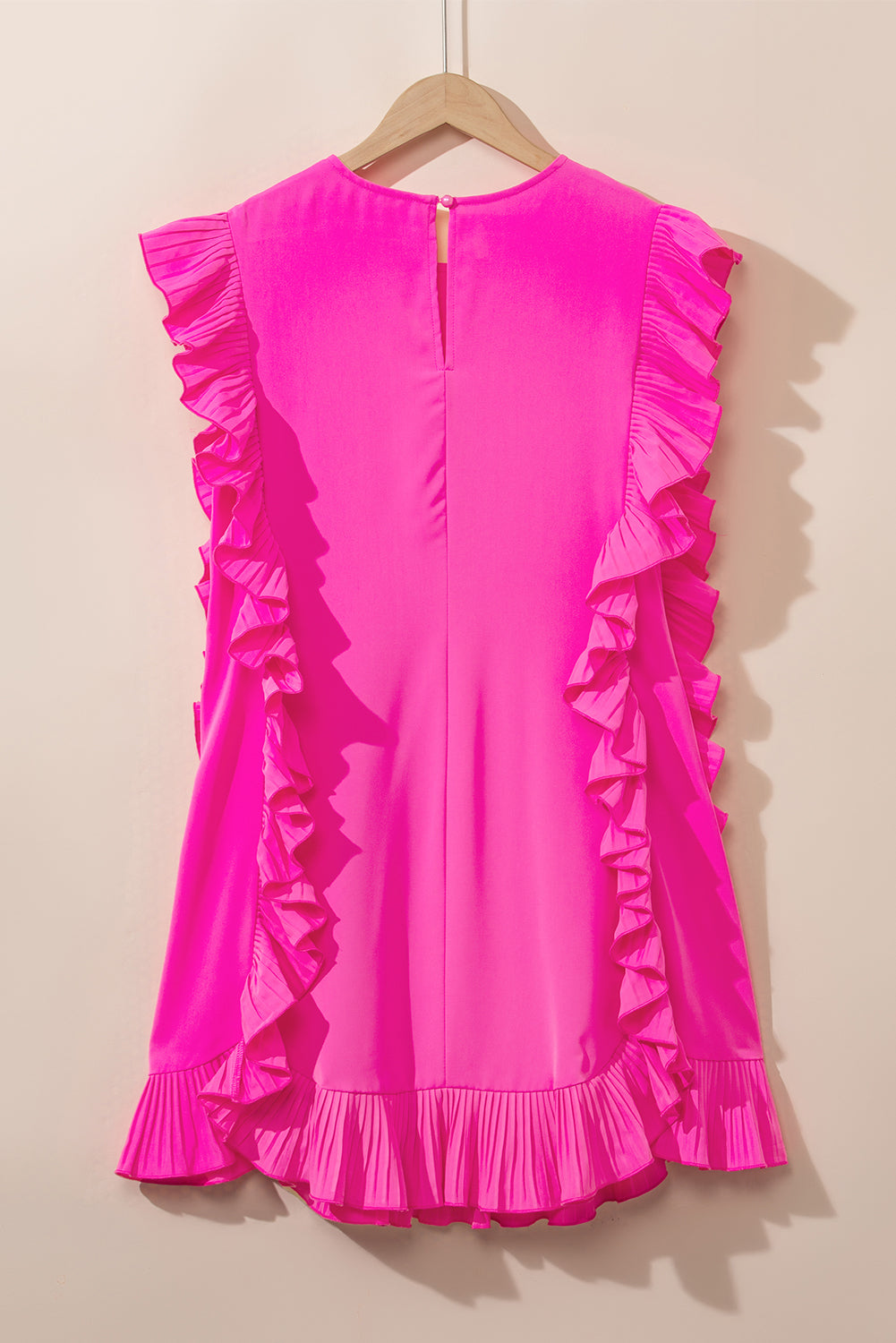 Bright Pink Ruffle Trim Short Sleeve Mini Dress