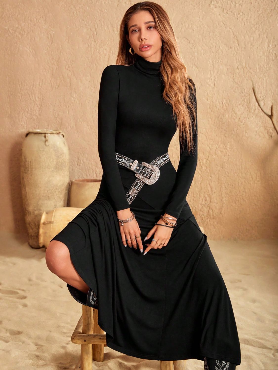 Turtleneck Long Sleeve Maxi Dress