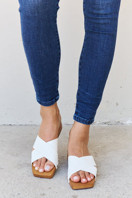 Summer Criss Cross Wooden Clog Mule in White