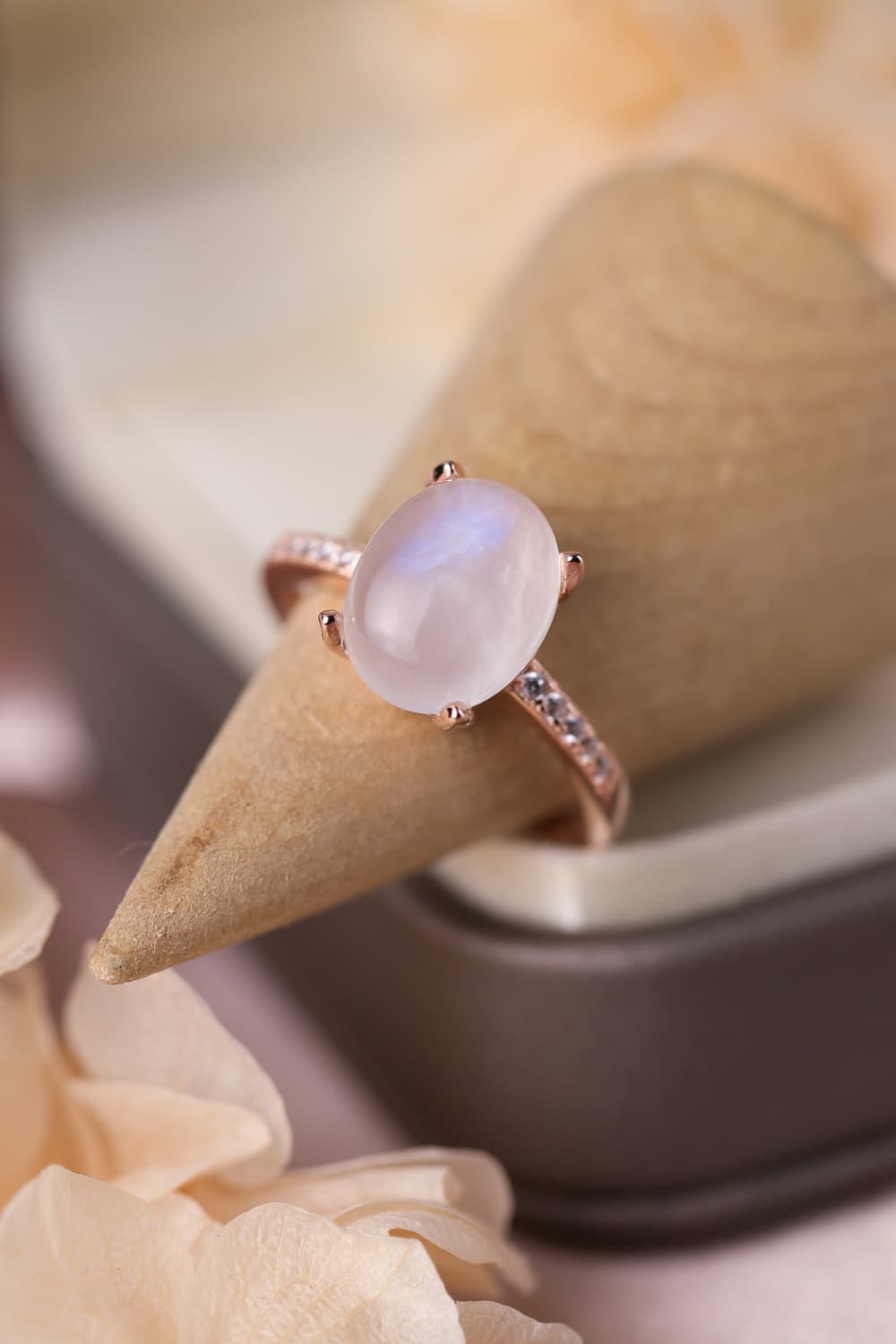 Natural Moonstone 925 Sterling Silver Side Stone Ring