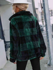 Plaid Zip-Up Collared Jacket 