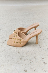 Square Toe Quilted Mule Heels in Nude 