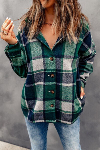 Button-Up Plaid Hooded Jacket 