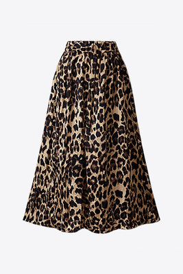 Plus Size Leopard Print Midi Skirt