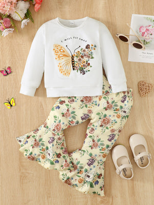 Graphic Tee and Floral Print Flare Pants Kit