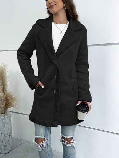 Contrast Button Up Lapel Collar Long Sleeve Coat 