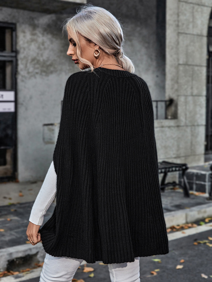 Ribbed Round Neck Slit Sleeve Knit Top