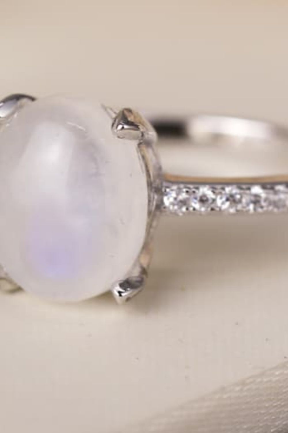 Natural Moonstone 925 Sterling Silver Side Stone Ring