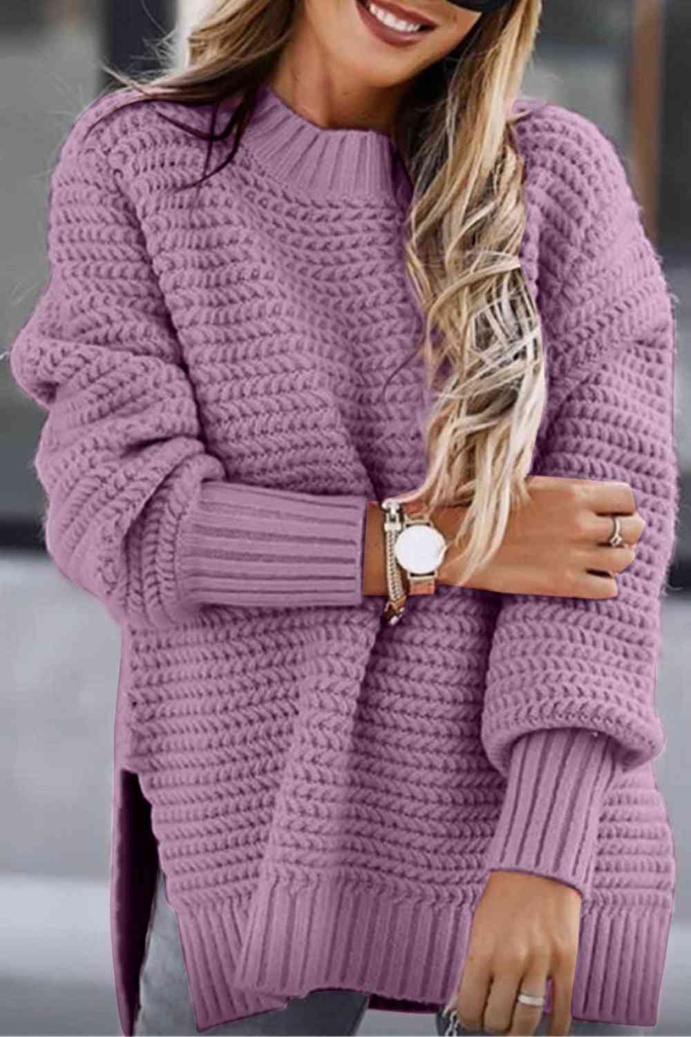 Round Neck Slit Sweater