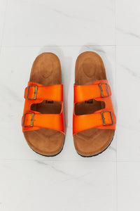 Double Banded Slide Sandals in Orange