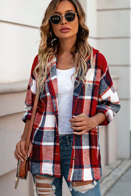 Button-Up Plaid Hooded Jacket 