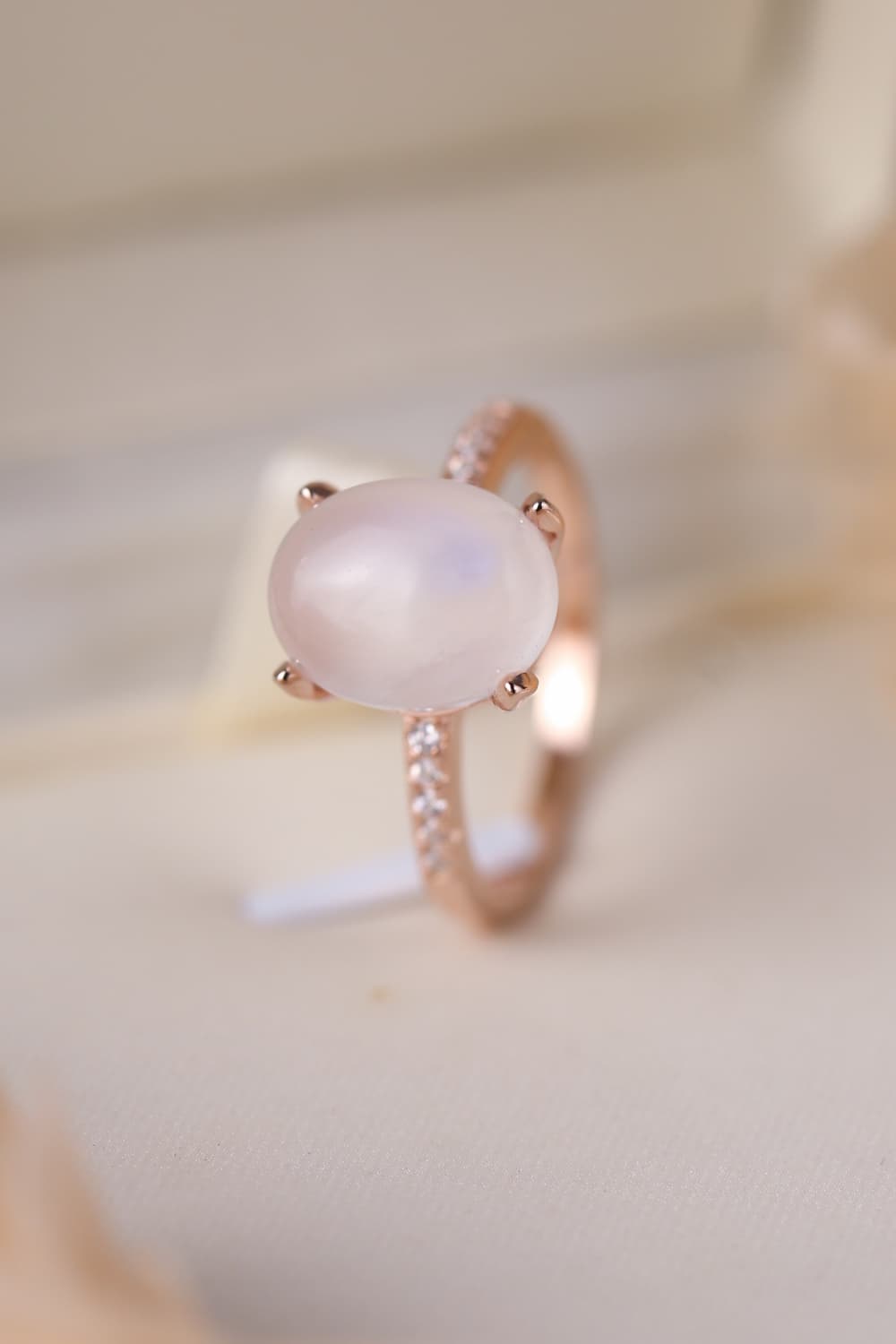 Natural Moonstone 925 Sterling Silver Side Stone Ring