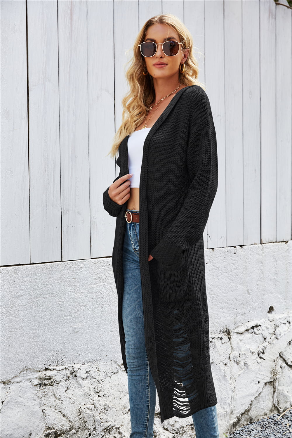 Open Front Long Sleeve Hooded Cardigan