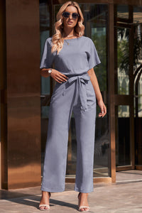 Full Size Tie Waist Straight Leg Jumpsuit