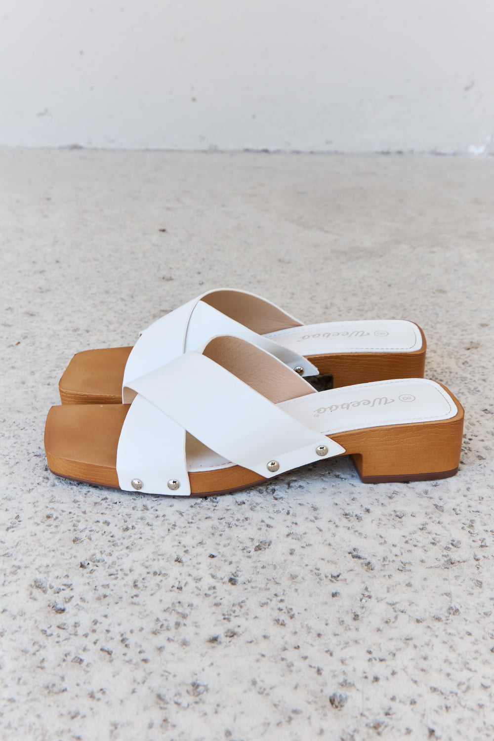 Summer Criss Cross Wooden Clog Mule in White