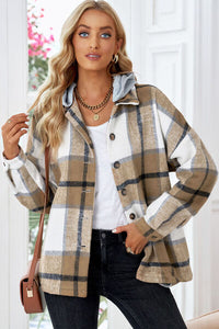 Button-Up Plaid Hooded Jacket 