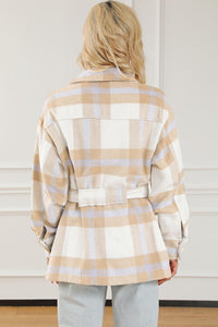 Plaid Tie Front Collared Neck Jacket