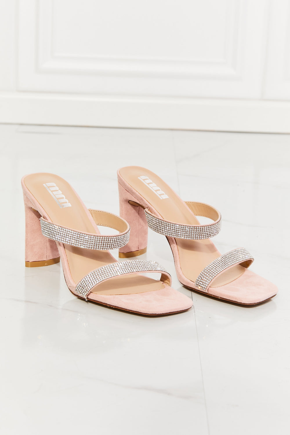 Sparkle Rhinestone Block Heel Sandal in Pink