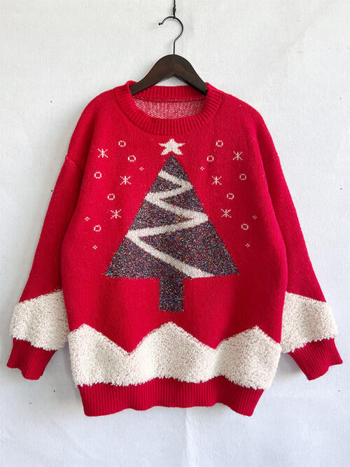 Christmas Tree Graphic Dropped Shoulder Sweater 