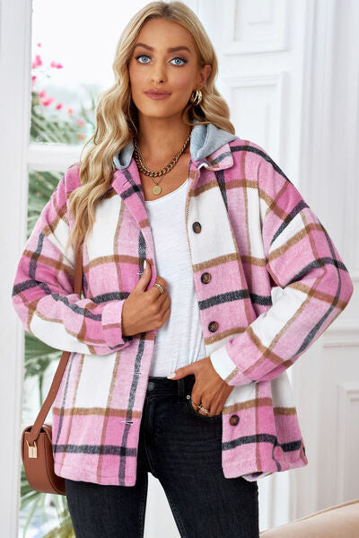 Button-Up Plaid Hooded Jacket 