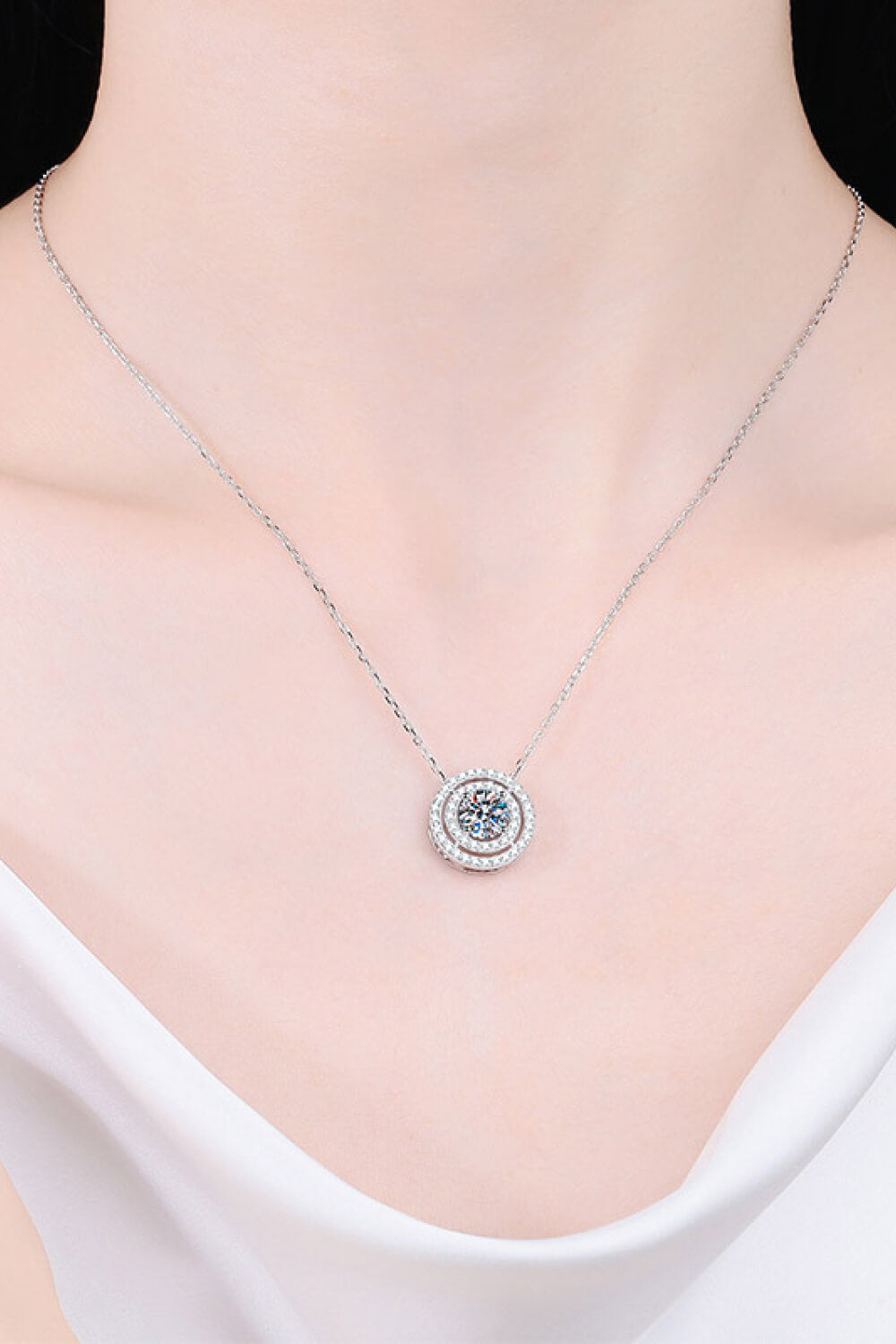 Moissanite Round Pendant Rhodium-Plated Necklace 