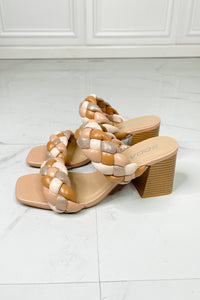 Braided Strap Block Heel Slide Sandal in Nude 