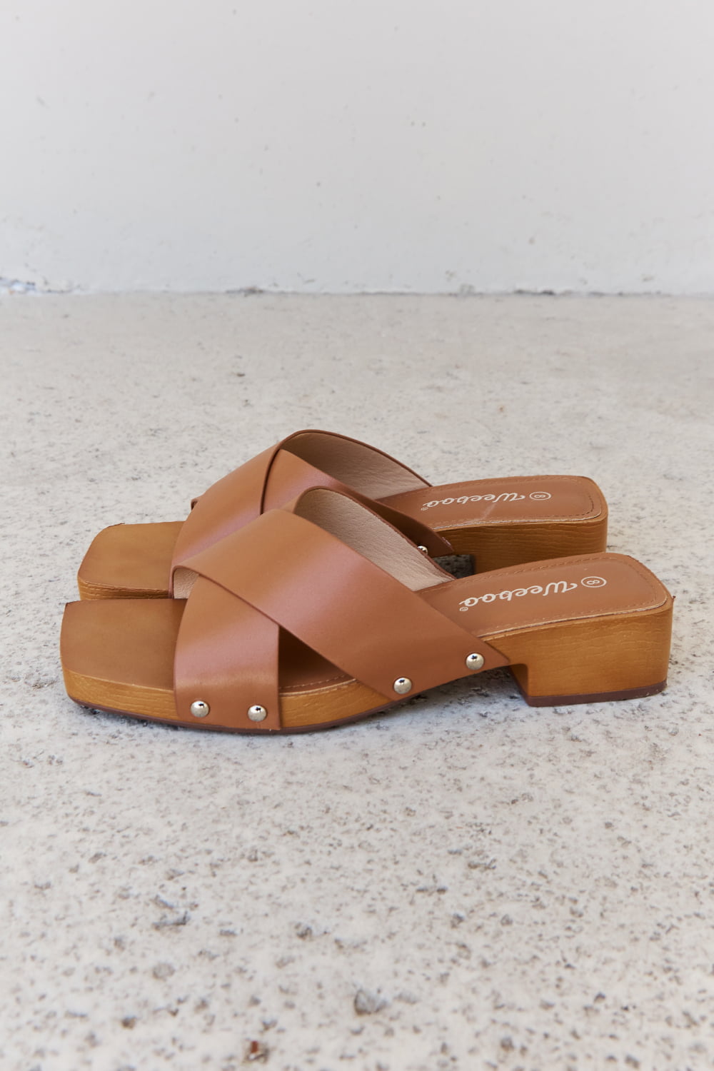 Summer Criss Cross Wooden Clog Mule in Brown