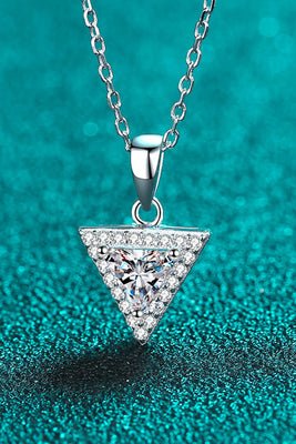 925 Sterling Silver Triangle Moissanite Pendant Necklace 