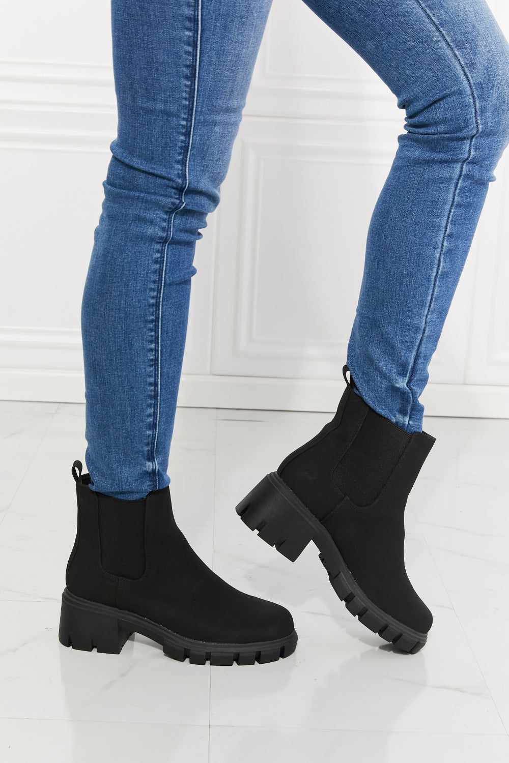 Matte Lug Sole Chelsea Boots in Black+