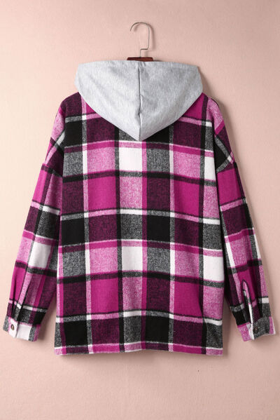 Button-Up Plaid Hooded Jacket 