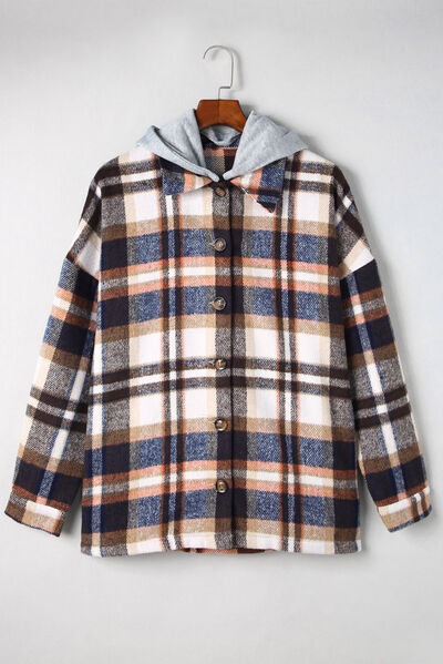 Button-Up Plaid Hooded Jacket 