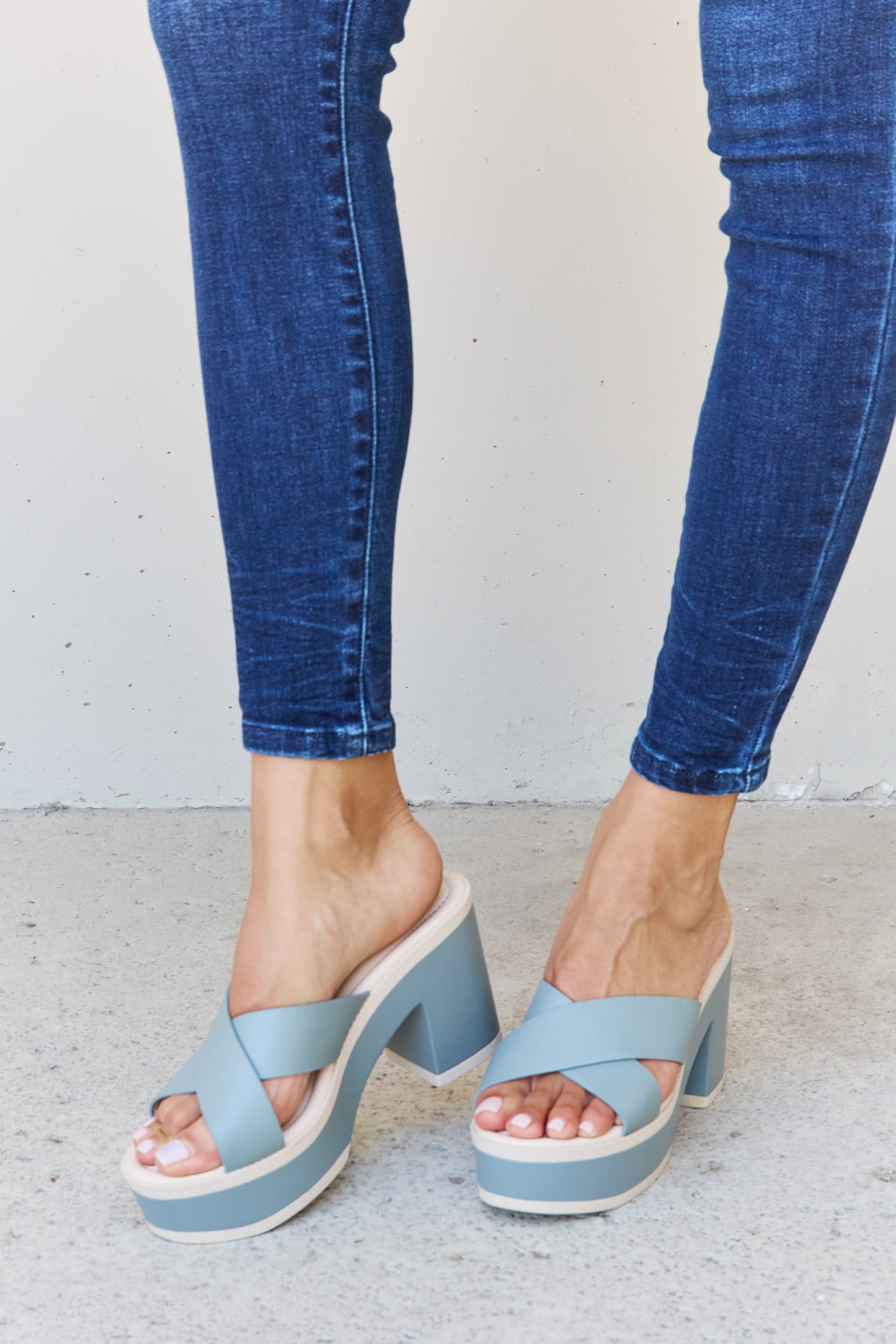 Moments Contrast Platform Sandals in Misty Blue