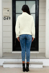 Cable-Knit Turtleneck Long Sleeve Sweate