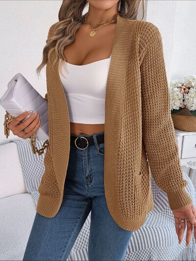 Open Front Long Sleeve Cardigan with Pockets