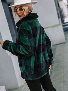 Plaid Zip-Up Collared Jacket 