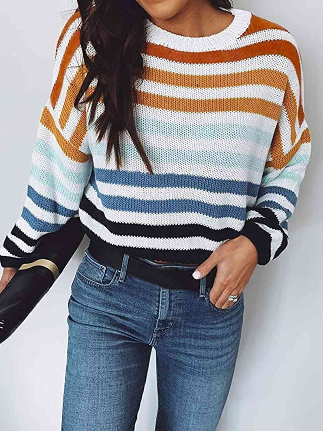 Striped Round Neck Knit Top