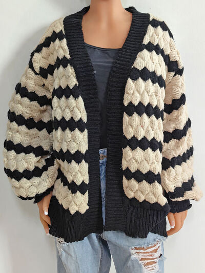 Striped Contrast Open Front Long Sleeve Cardigan