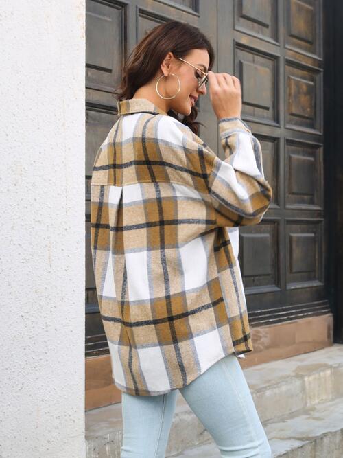 Plaid Button Up Collared Neck Long Sleeve Shirt 