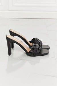 Braided Block Heel Sandals in Black 