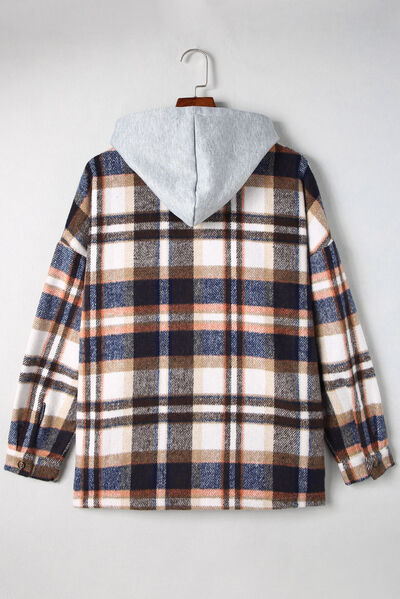 Button-Up Plaid Hooded Jacket 