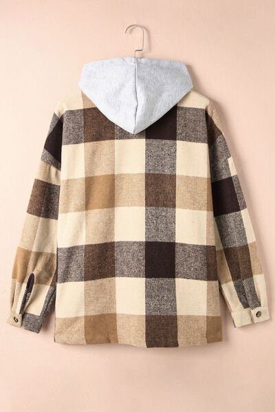 Button-Up Plaid Hooded Jacket 