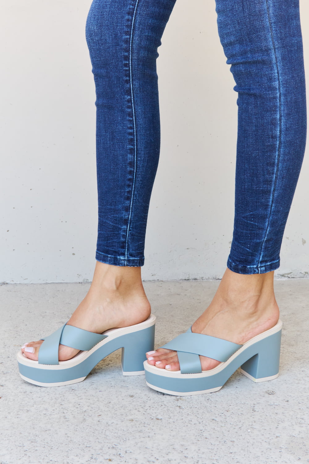 Moments Contrast Platform Sandals in Misty Blue