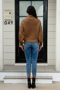 Cable-Knit Turtleneck Long Sleeve Sweate