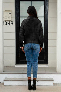 Cable-Knit Turtleneck Long Sleeve Sweate