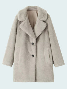 Fuzzy Button Up Lapel Collar Coat 