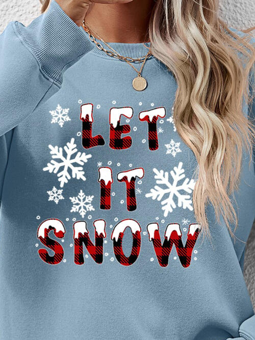 LET IT SNOW Round Neck Long Sleeve Sweatshirt 