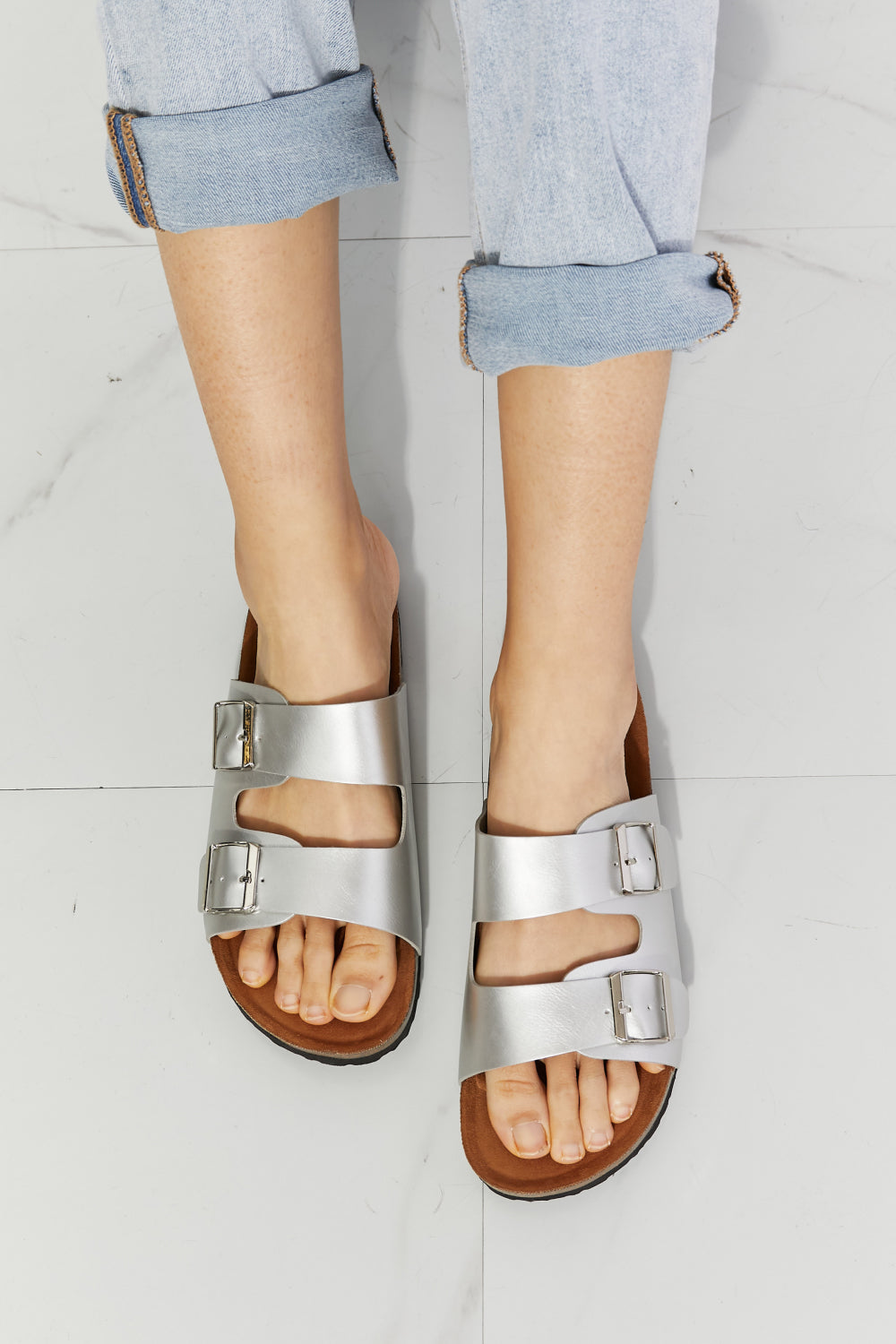 Life Double-Banded Slide Sandal in Silver