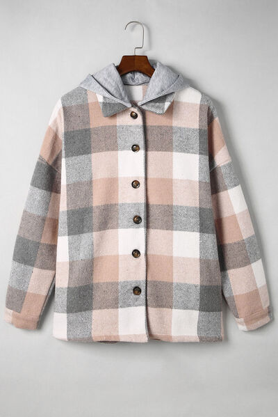 Button-Up Plaid Hooded Jacket 